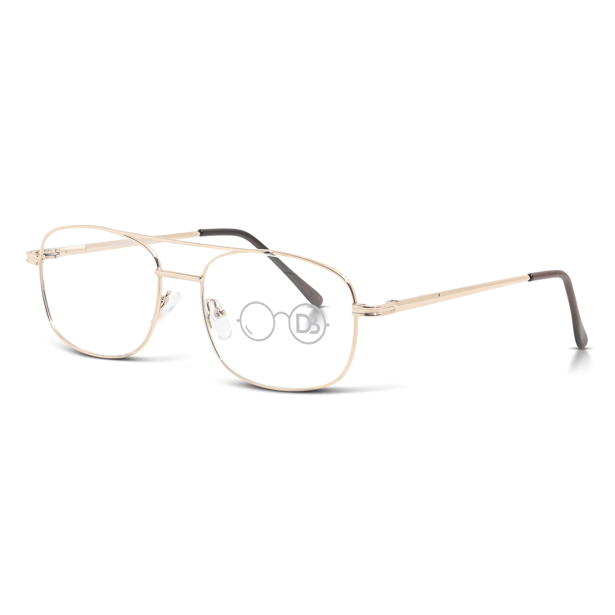 DebSpecs Aviator Style Reading Glasses ee larry Gold angled view