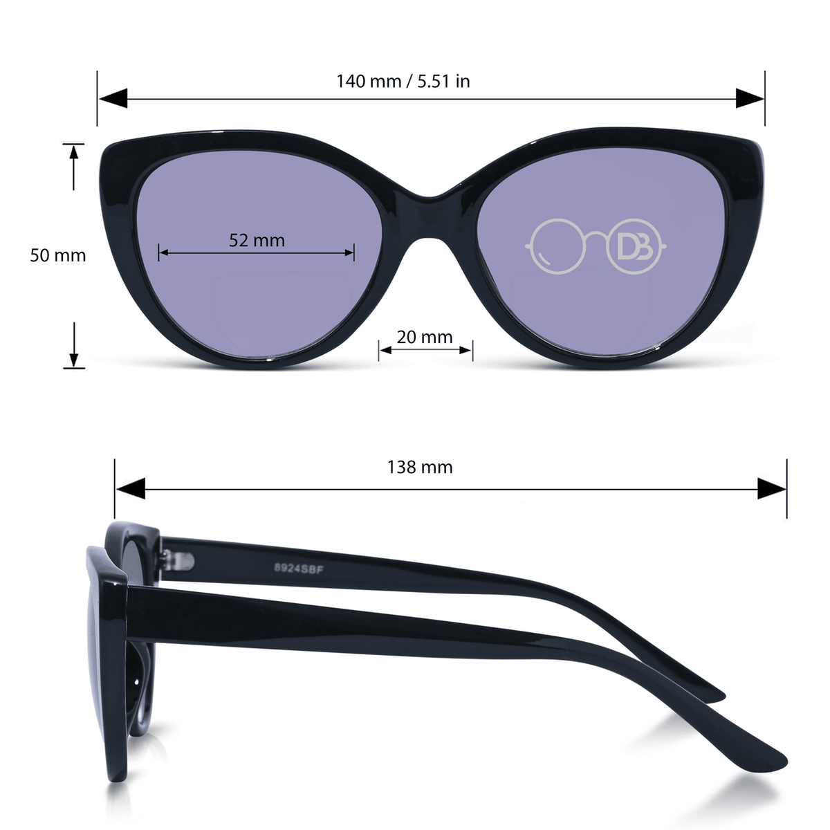 DebSpecs Bifocal sun Black infographic
