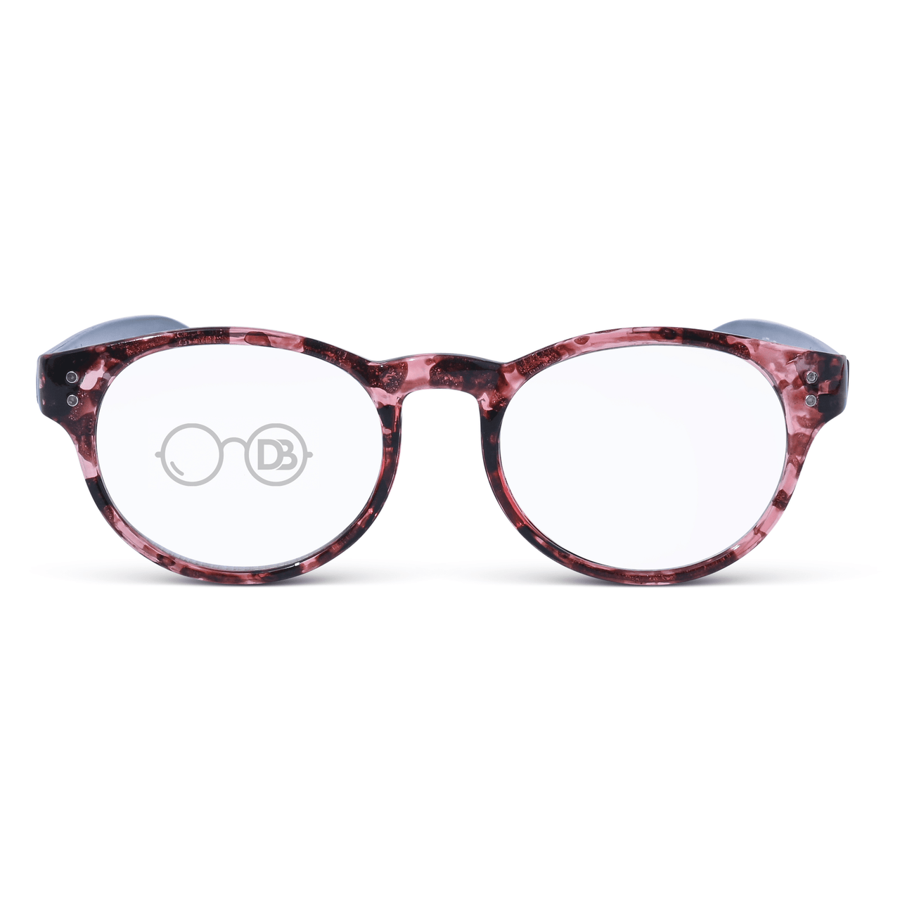 DebSpecs Colorful Round Reading Glasses oc678s Tortoise Red with Grey Arm front view