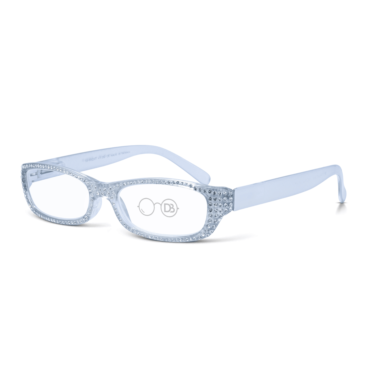DebSpecs Crystal Readers with Case ronfrosty Frost angled view
