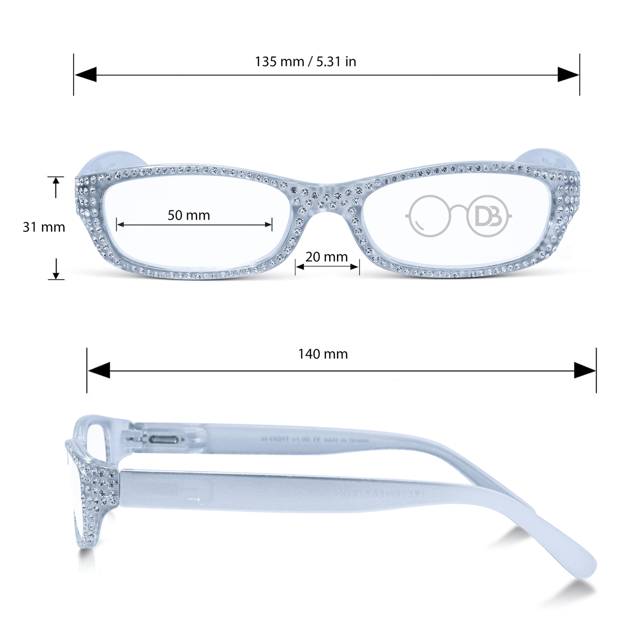 DebSpecs Crystal Readers with Case ronfrosty Frost Infogaphic