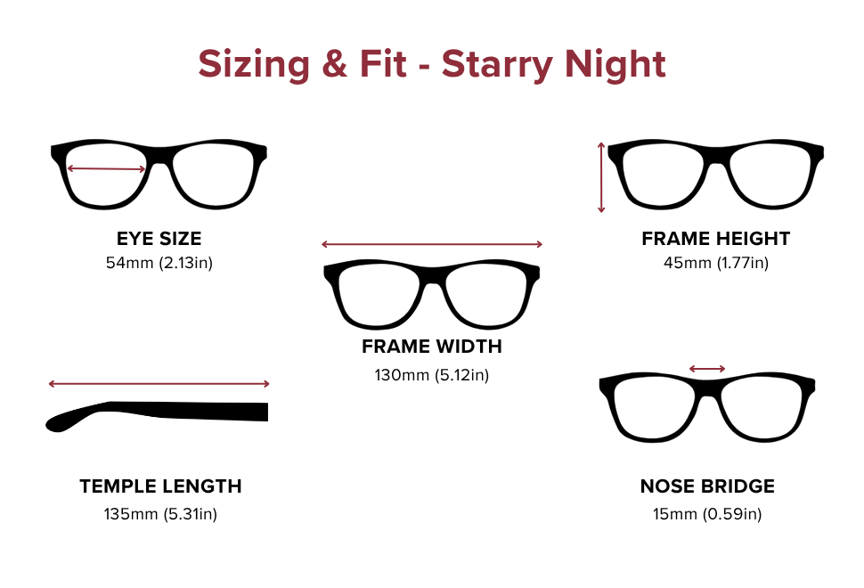 DebSpecs Large-size eyewear fit guide Starry Night