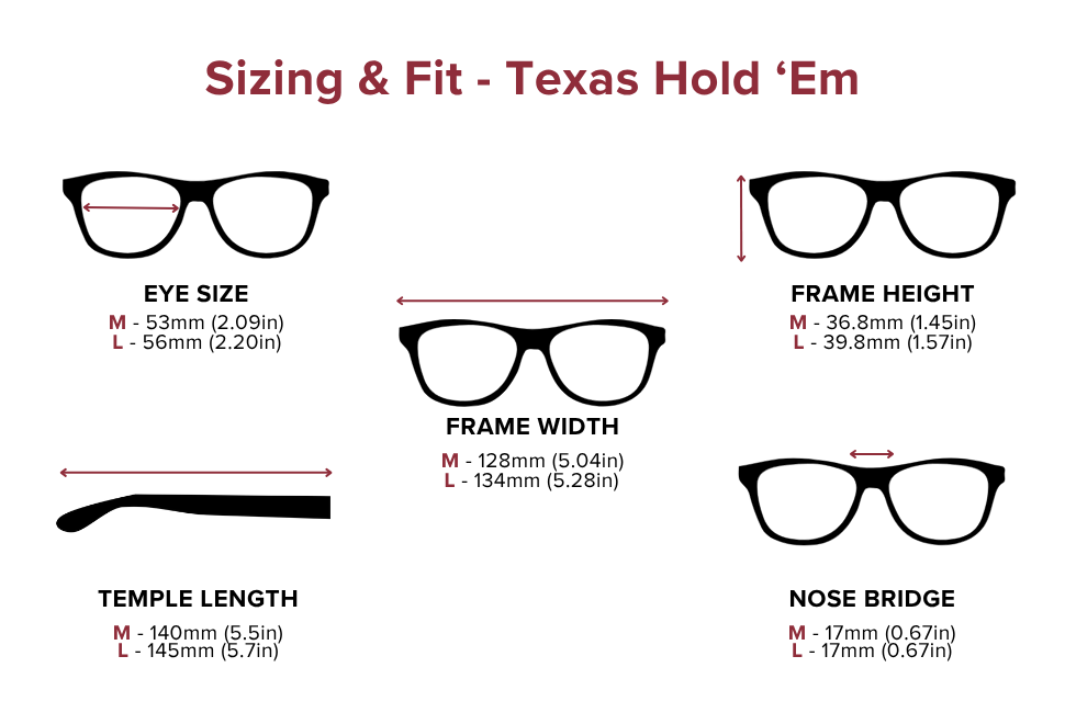 DebSpecs Large-size eyewear fit guide Texas Hold Em