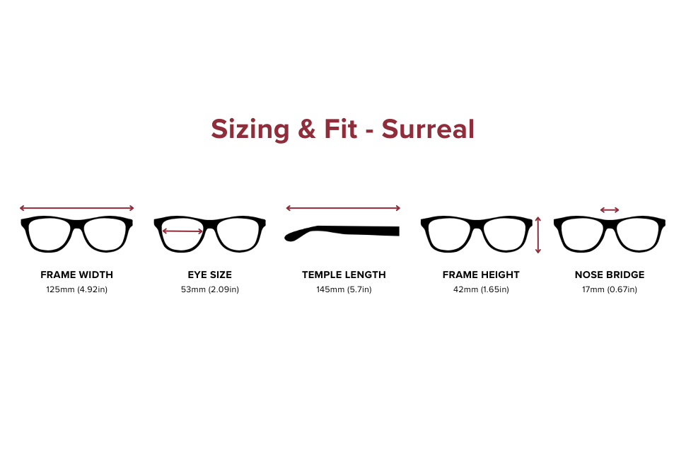 DebSpecs Medium Sizing Fit Info Surreal eyewear