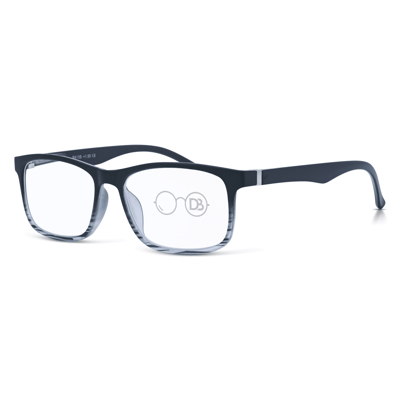 DebSpecs Mens Rectangle Frame Reading Glasses ocr413s Black angled view