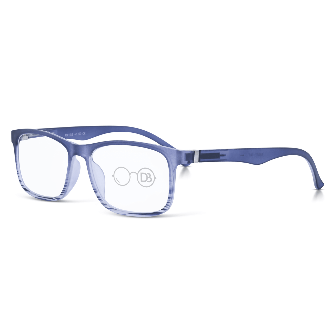 DebSpecs Mens Rectangle Frame Reading Glasses ocr413s Indigo Blue angled view