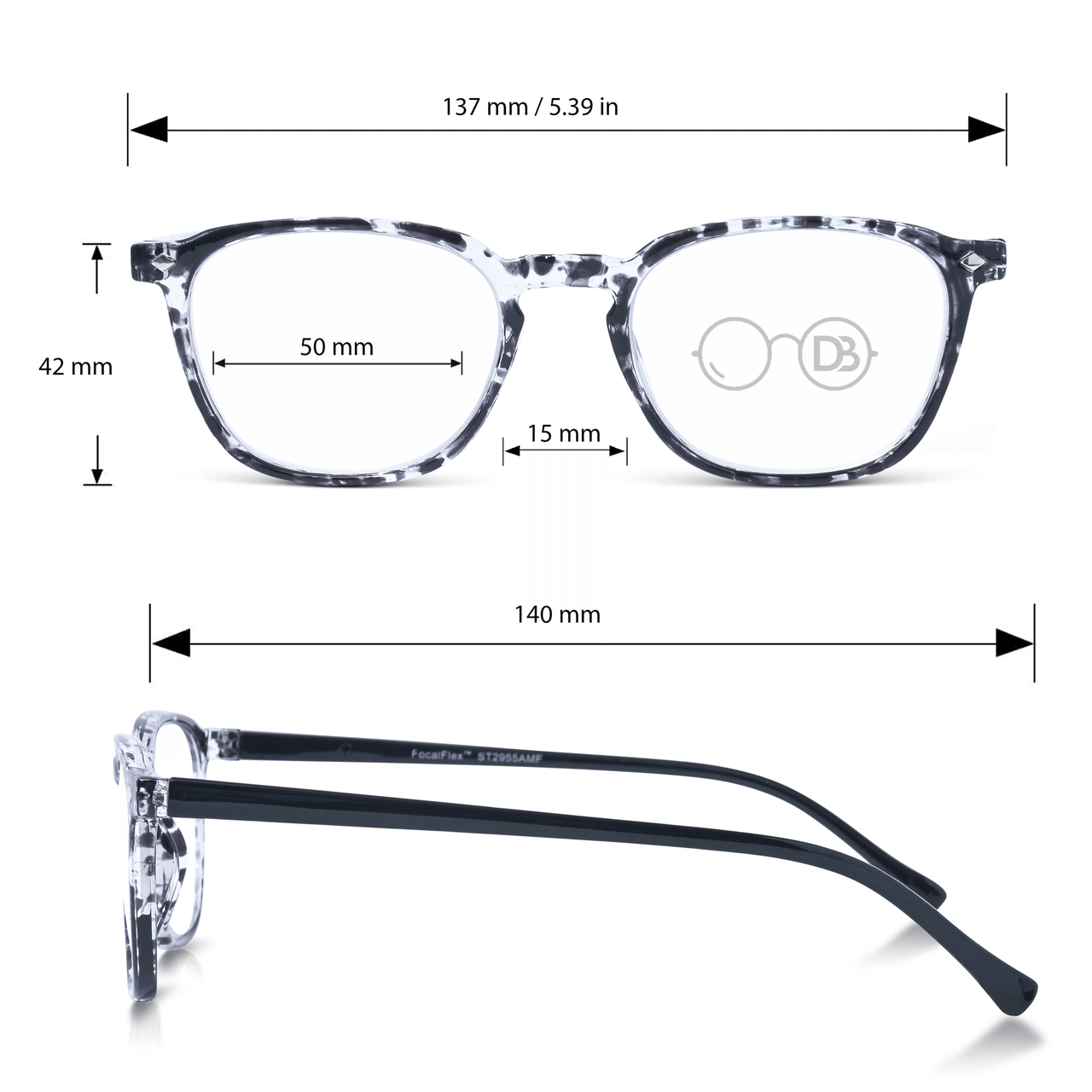 DebSpecs Progressive Multi Focal Reader Black Tortoise infographic
