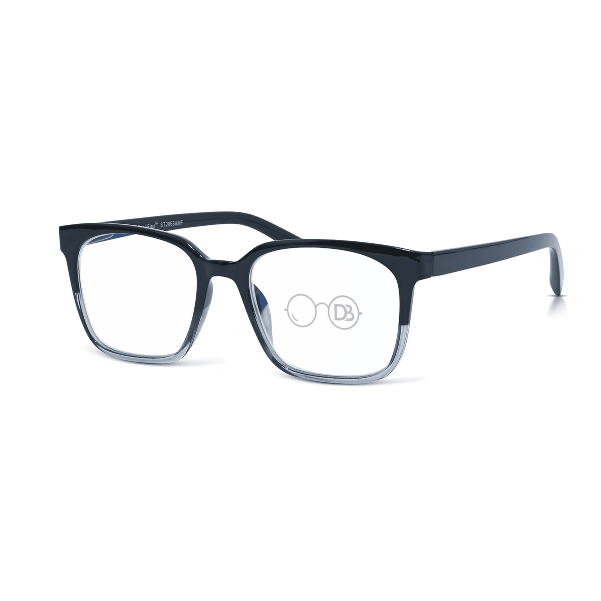 DebSpecs Progressive Multi Focal Rectangle Reader Black and Clear angled view eyewear