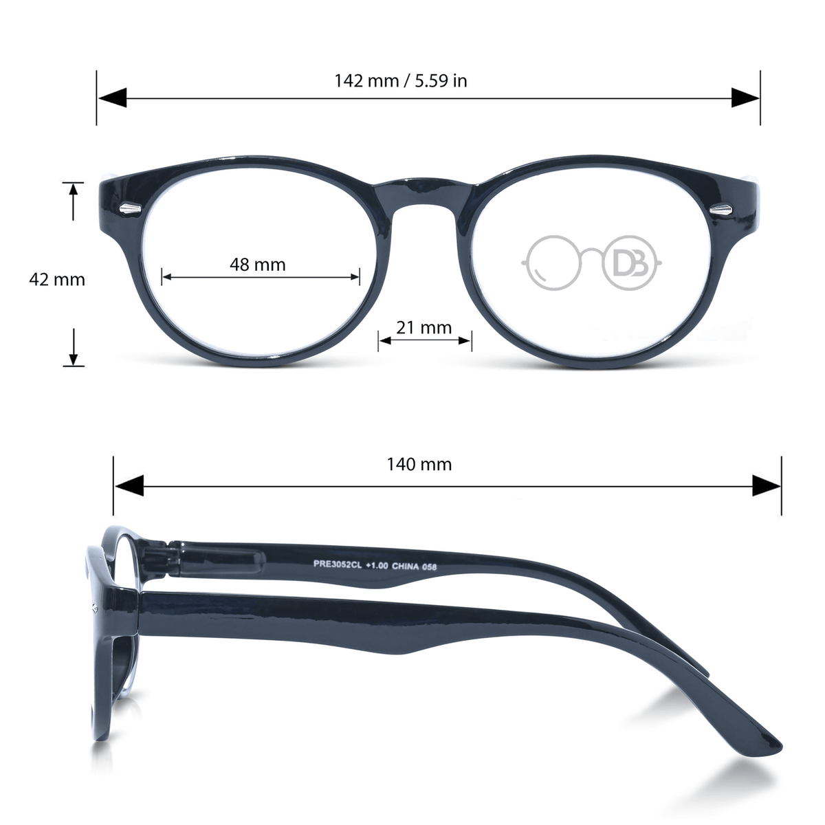 DebSpecs Progressive Multi focal Reading Glasses papre3052cl2936 Black infographic