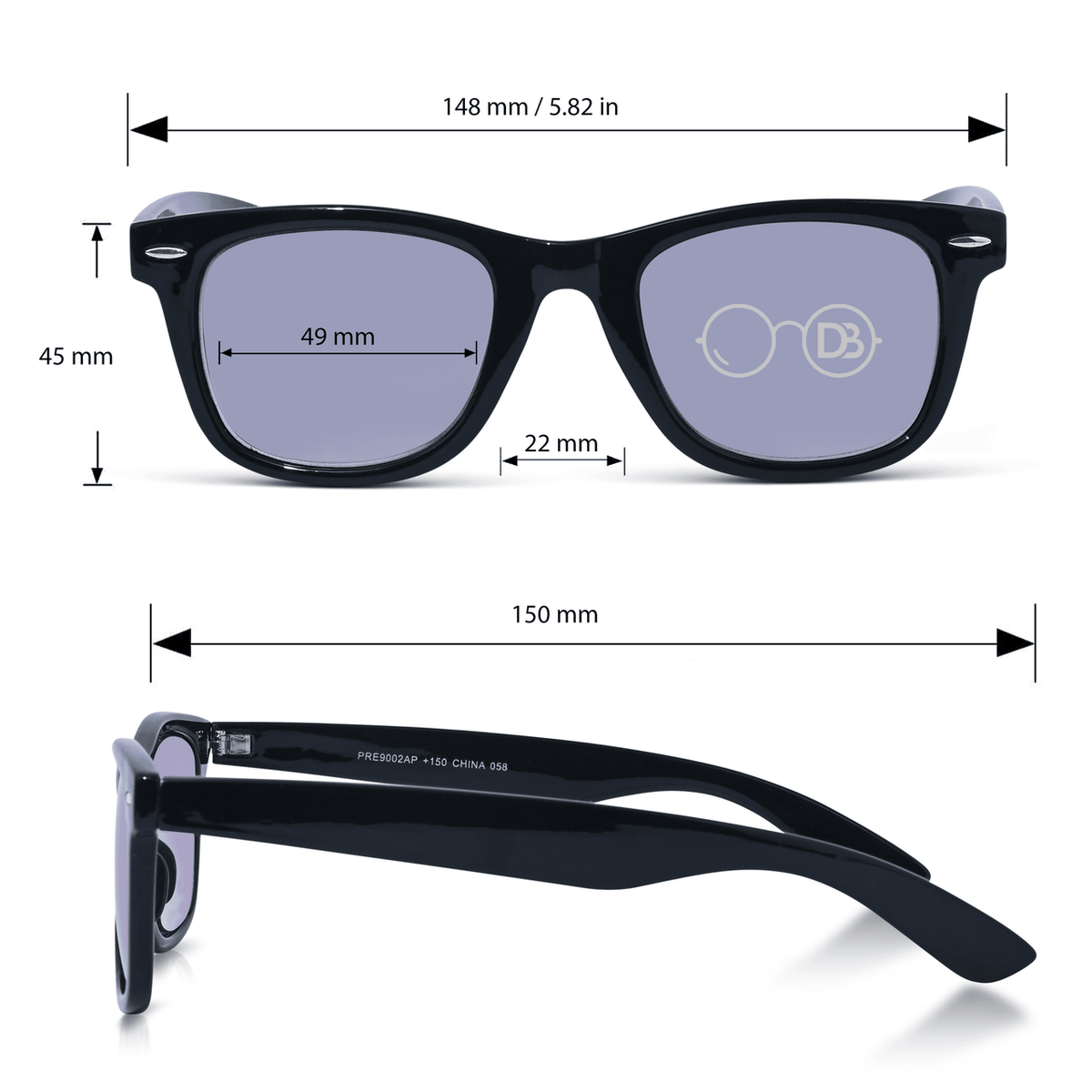 DebSpecs Progressive No Line Sunglass Readers papre9002ap Black infographic