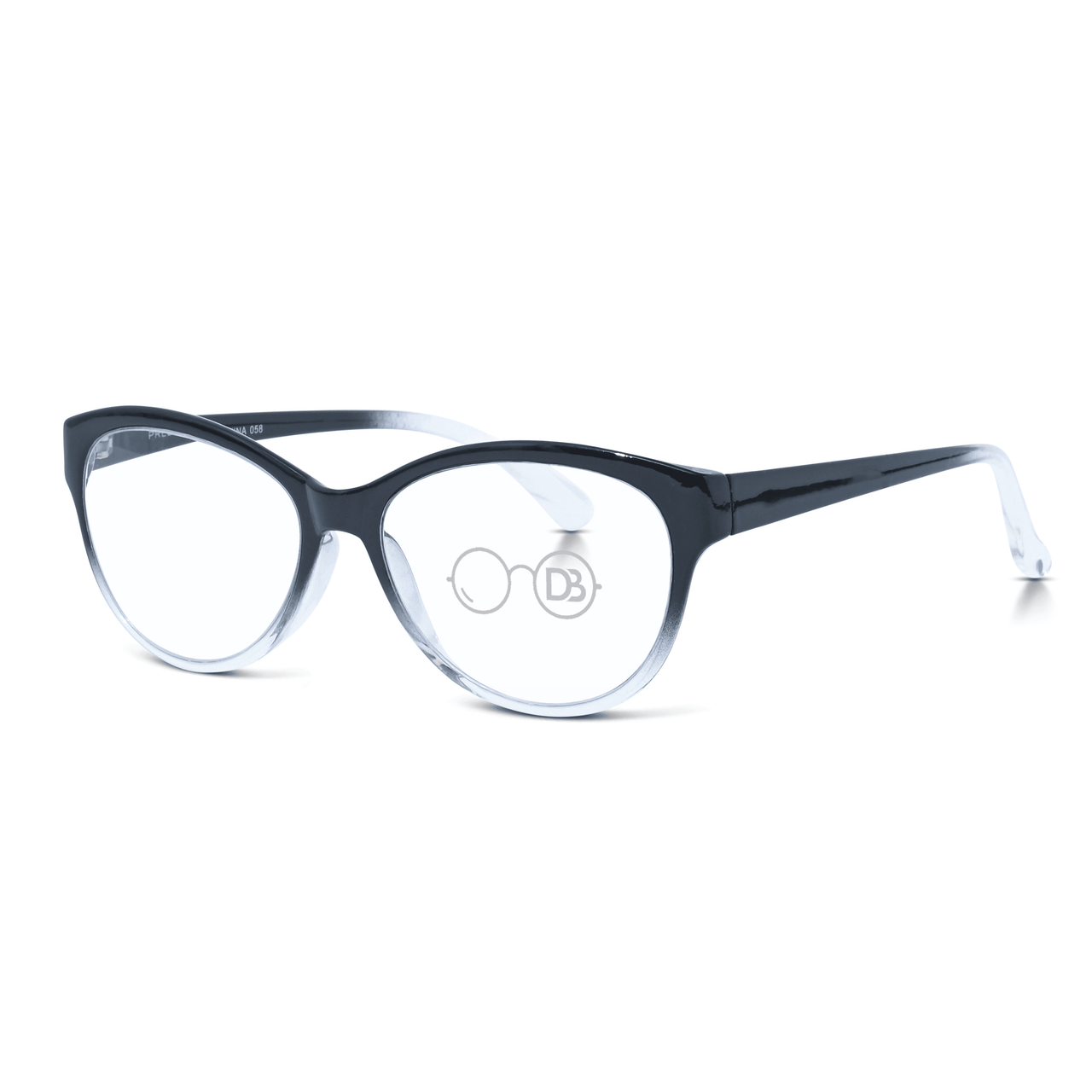 DebSpecs Progressive multi focal round reader papre2723cl Black and Clear angled view eyewear