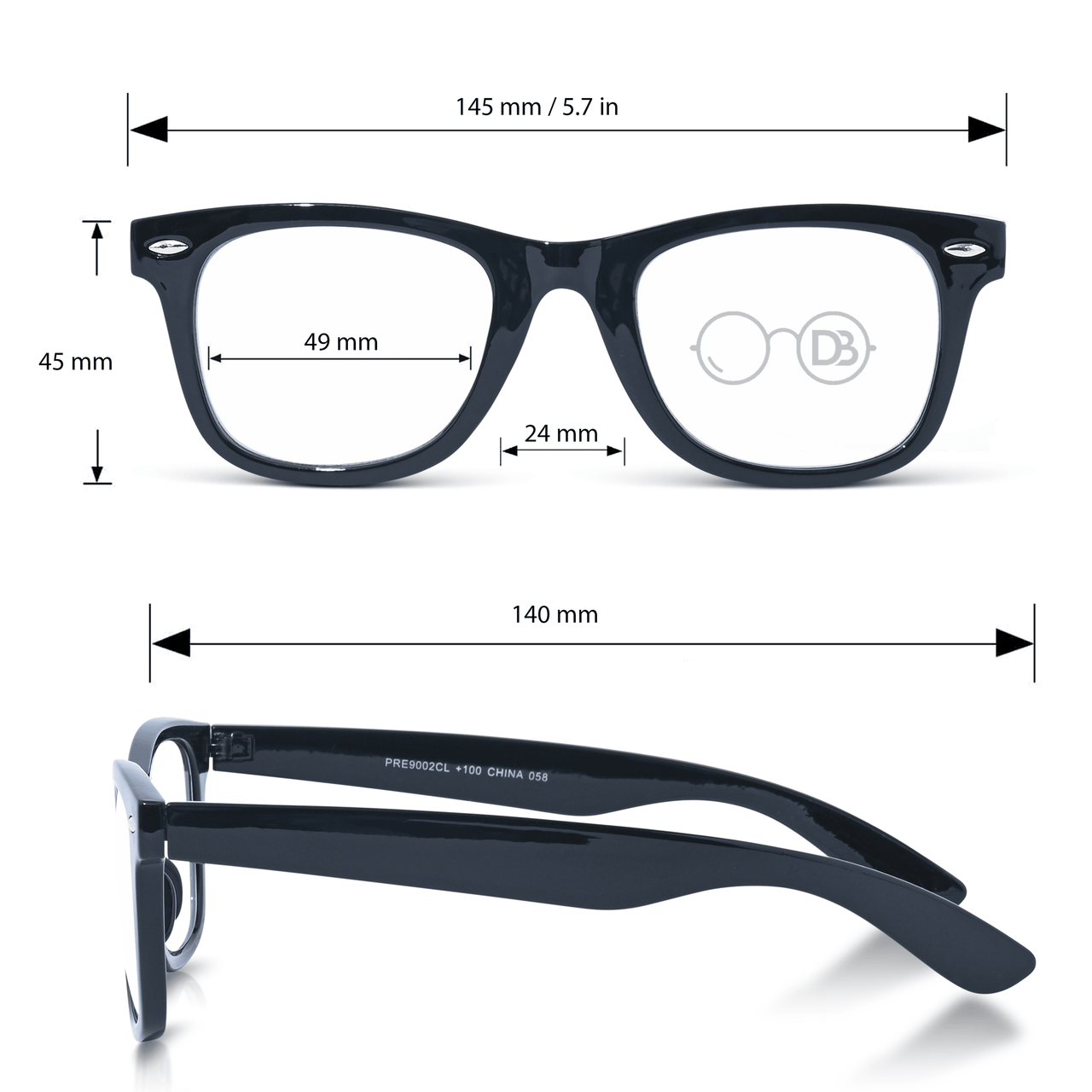 DebSpecs Progressive multi focal round reader paprE9002cl2938 Black infographic