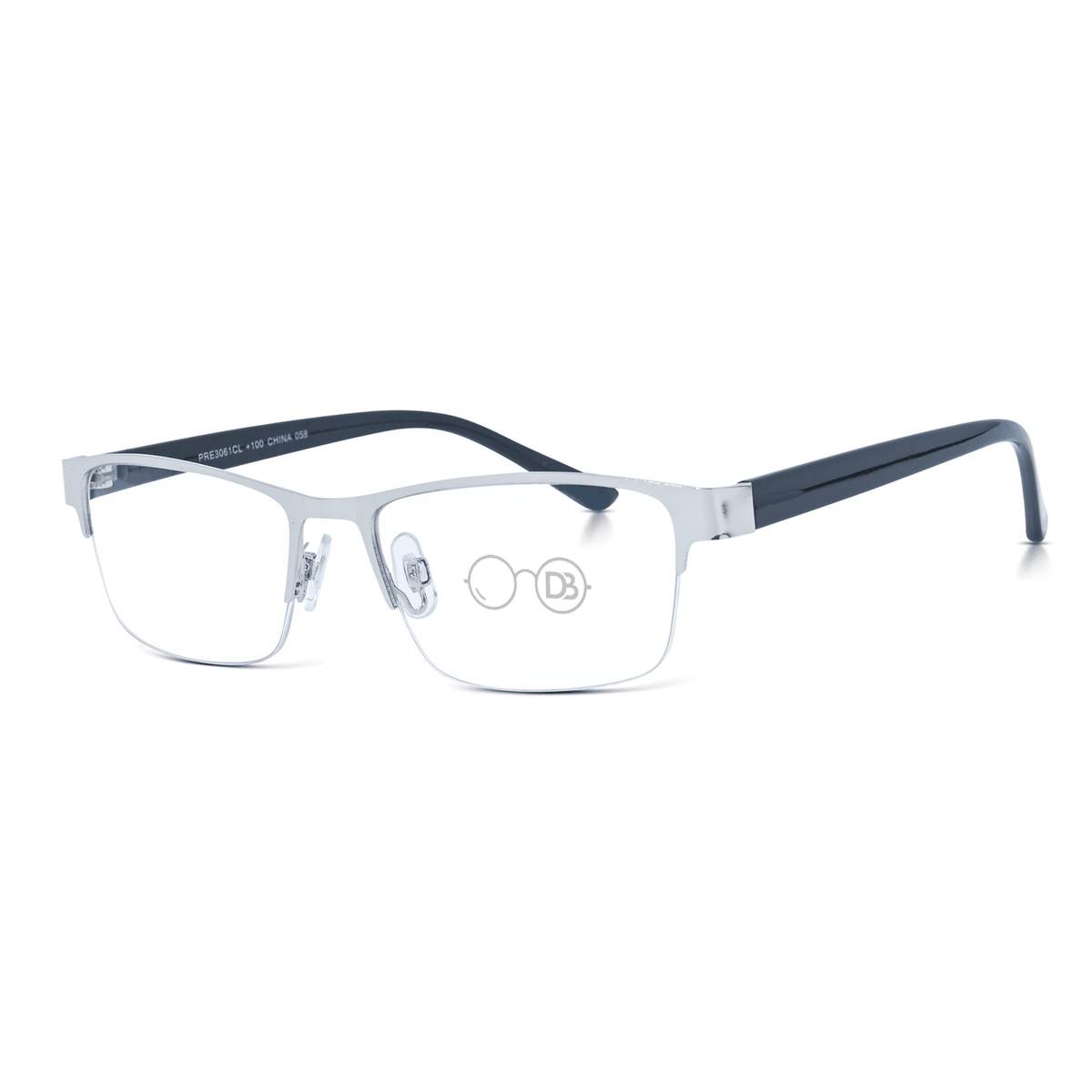 DebSpecs Rimless Rectangle Metal Progressive Reader papre3061cl Silver angled view eyewear