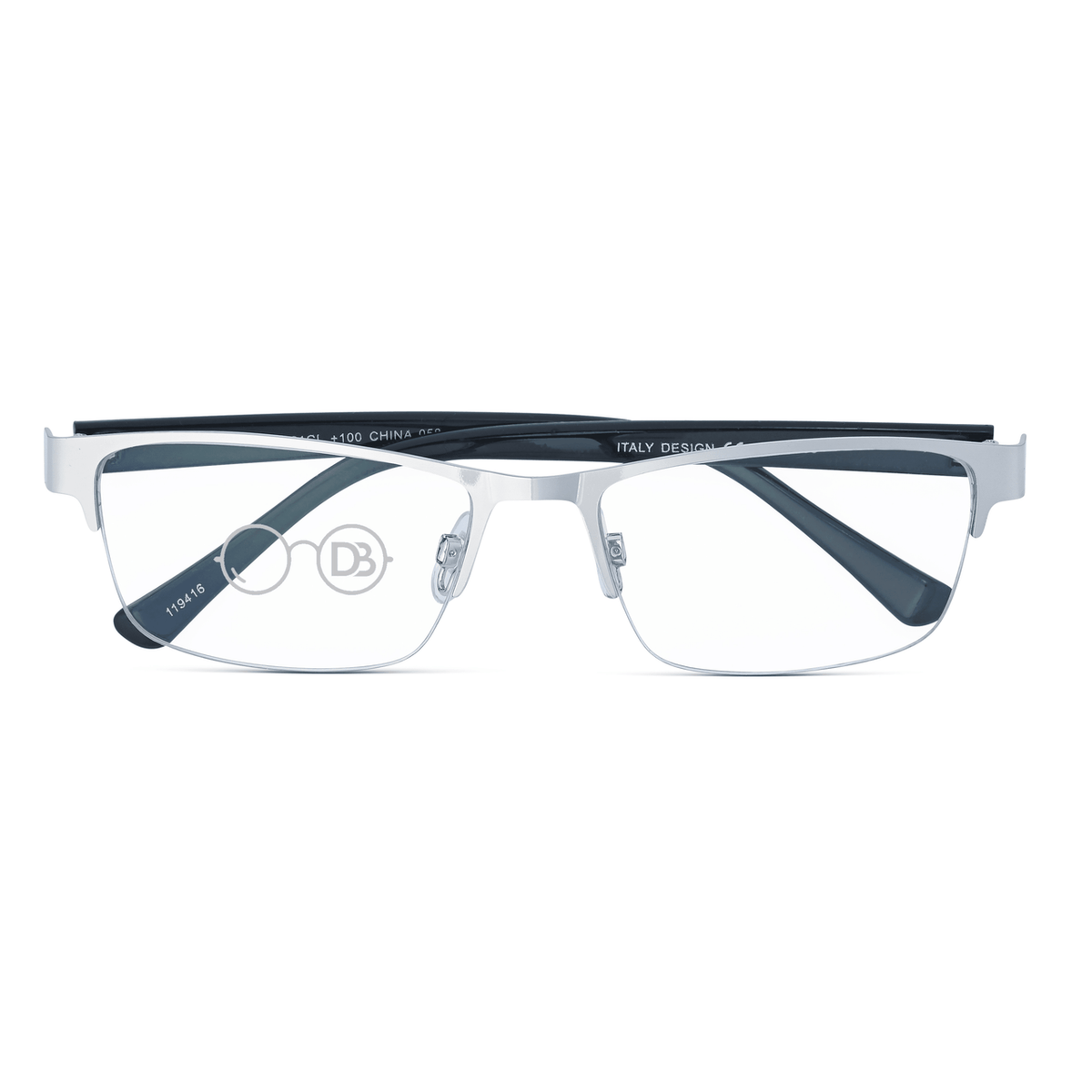 DebSpecs Rimless Rectangle Metal Progressive Reader papre3061cl Silver front folded view eyewear