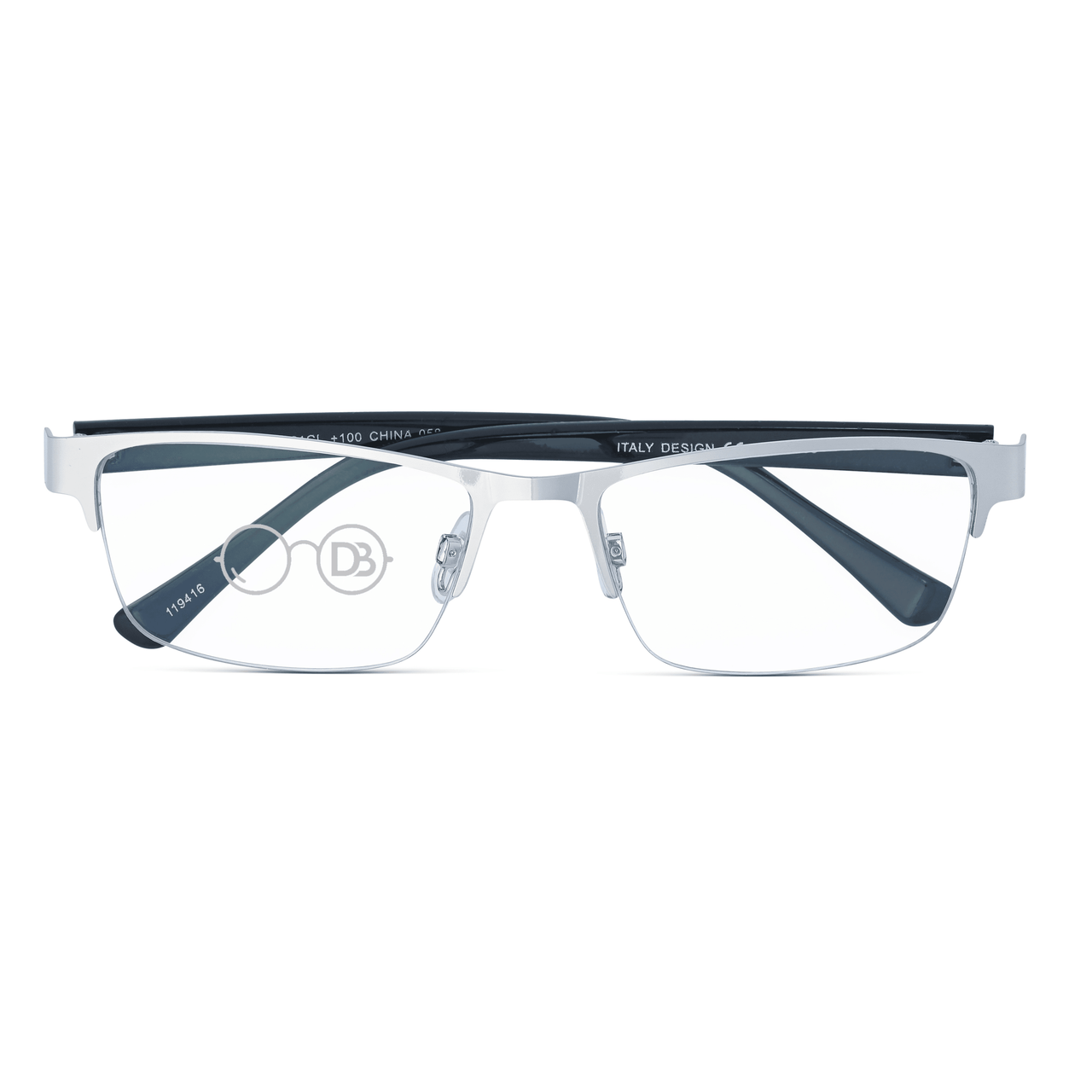 DebSpecs Rimless Rectangle Metal Progressive Reader papre3061cl Silver front folded view eyewear