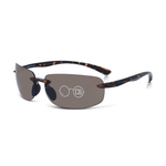 DebSpecs Rimless wrap bifocal sun readers Tortoise with Amber Lens angled view