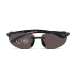 DebSpecs Rimless wrap bifocal sun readers Tortoise with Amber Lens front folded view