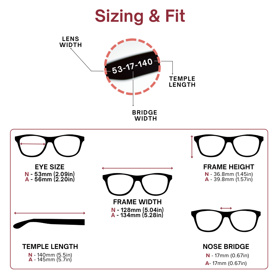 DebSpecs Sizing Fit Info Graphic eyewear