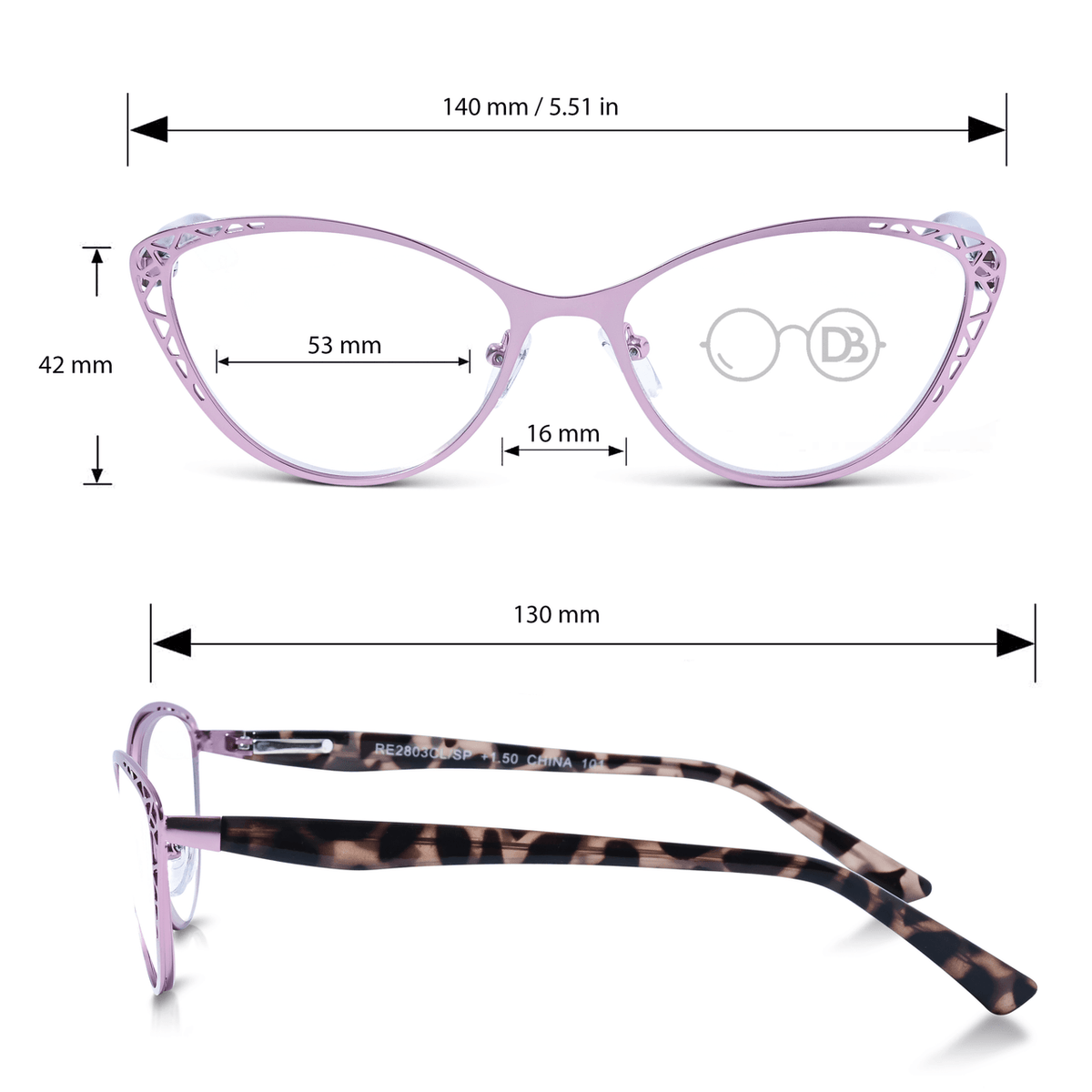 DebSpecs Womens Metal Cat Eye Readers ap2803clsp Lilac infographic