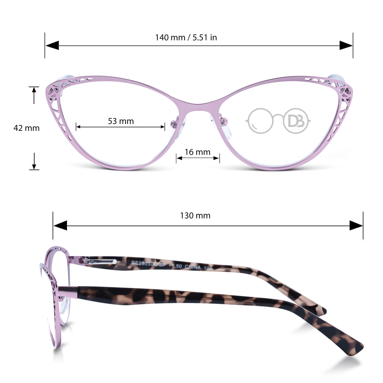 DebSpecs Womens Metal Cat Eye Readers ap2803clsp Lilac infographic