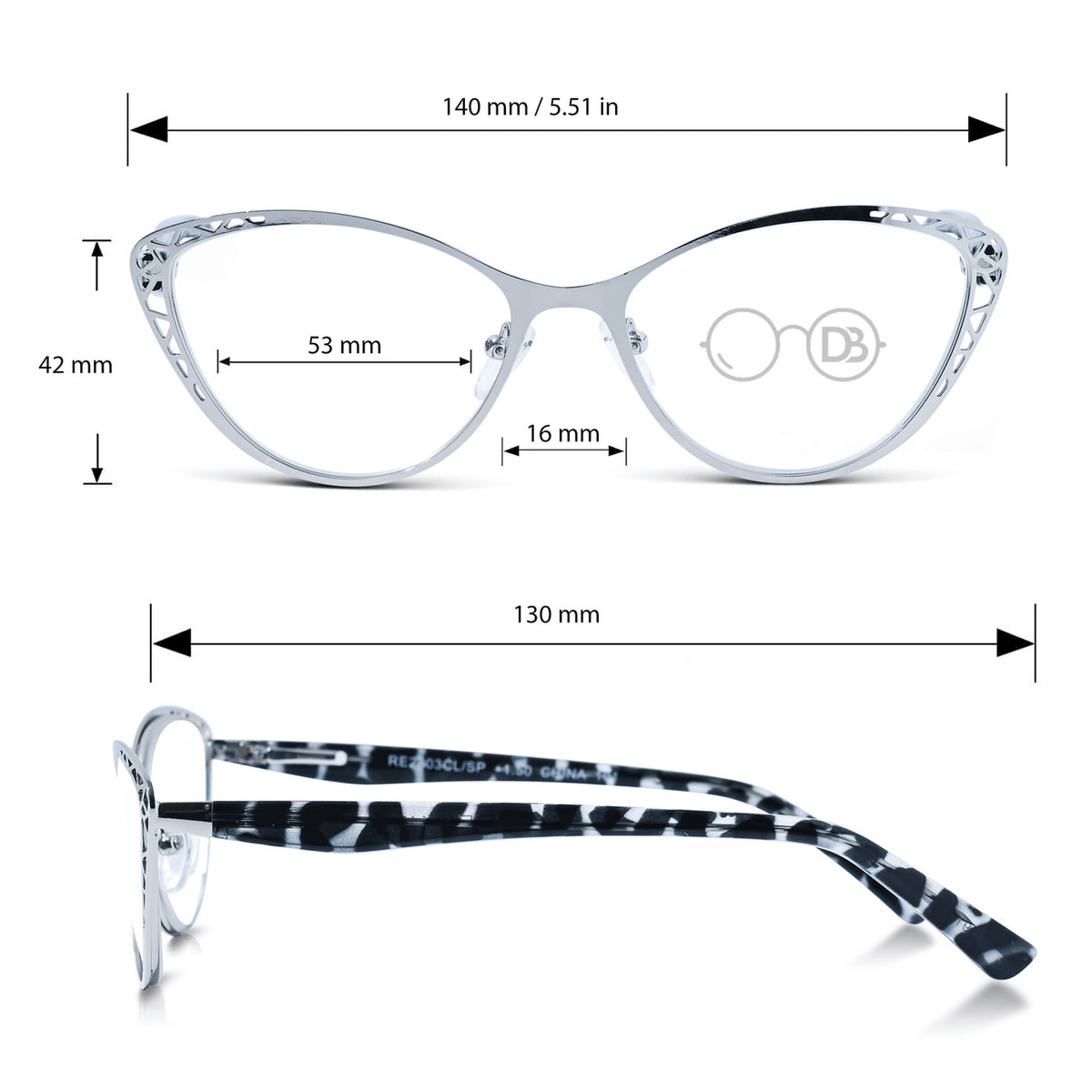 DebSpecs Womens Metal Cat Eye Readers ap2803clsp Silver infographic