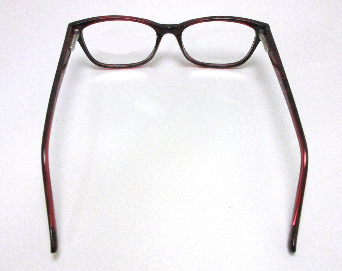 back view of women's red readers show how the angle of the temples accommodates medium and wider face sizes