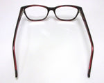 back view of women's red readers show how the angle of the temples accommodates medium and wider face sizes