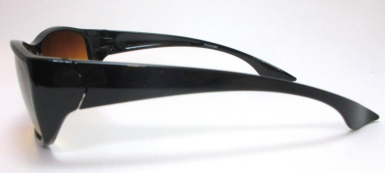 high density anti glare bifocal UV sunglasses, photo depicts side view and shows a thick stem-temple